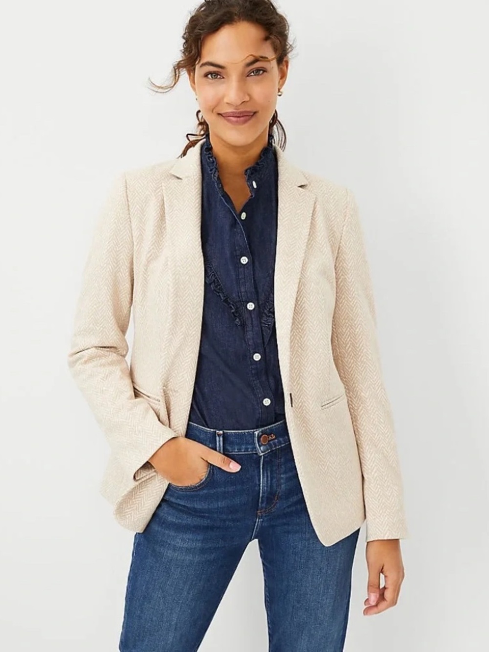 Ann Taylor The Petite Hutton Blazer in Herringbone
